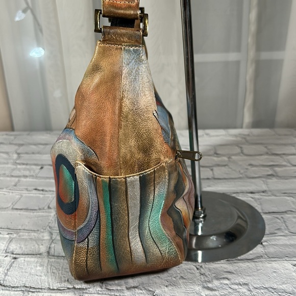 Anuschka Hand Painted Leather Purse Boho Hippie Handbag Tote India Abstract Art - Picture 13 of 16